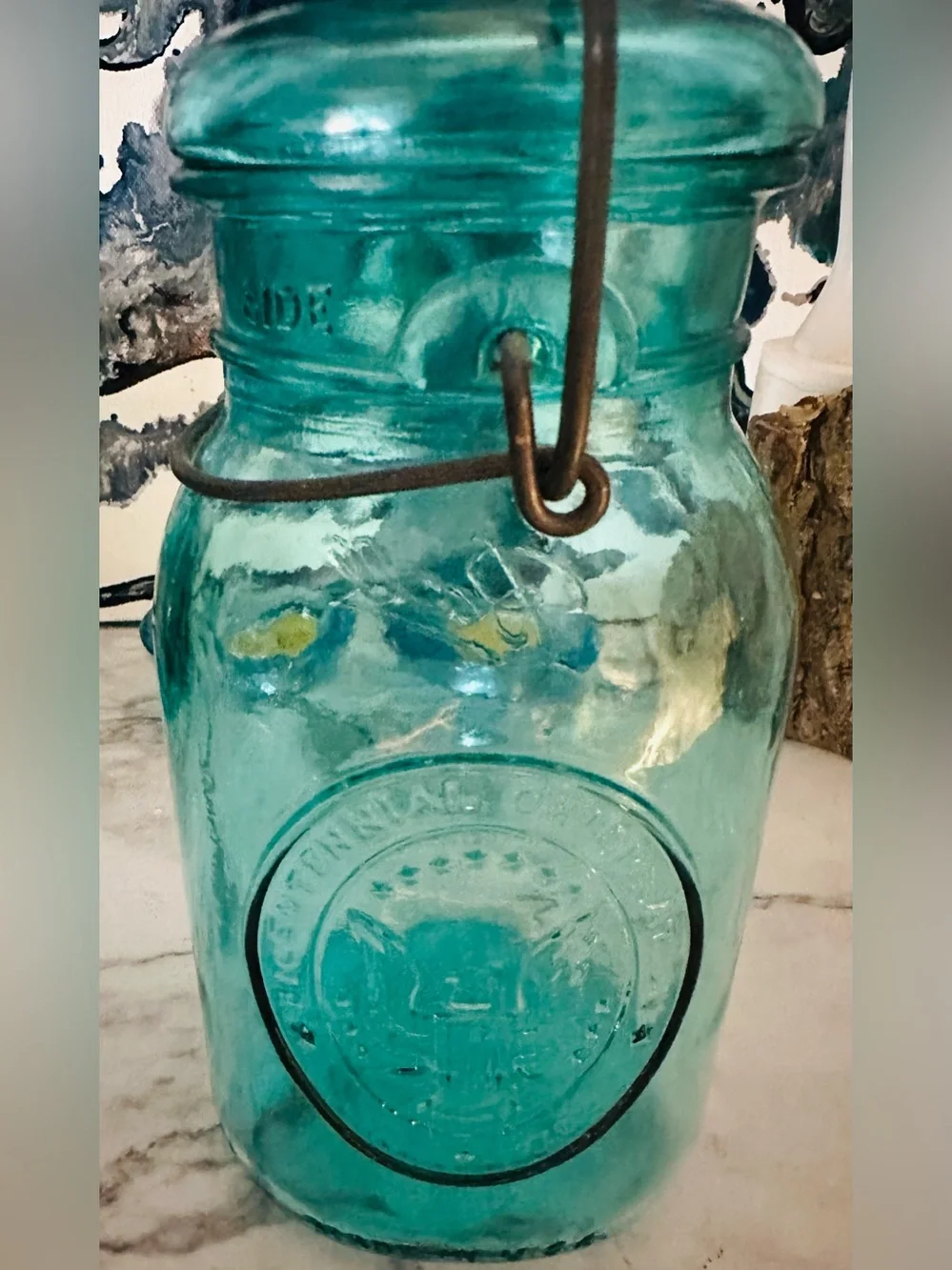 Vintage Ball Ideal Blue Mason Bicentennial Quart Jar 1776-1976 Eagle Wire Ball
